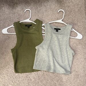 Forever 21 Ribbed Crop Tank Tops Green and Gray